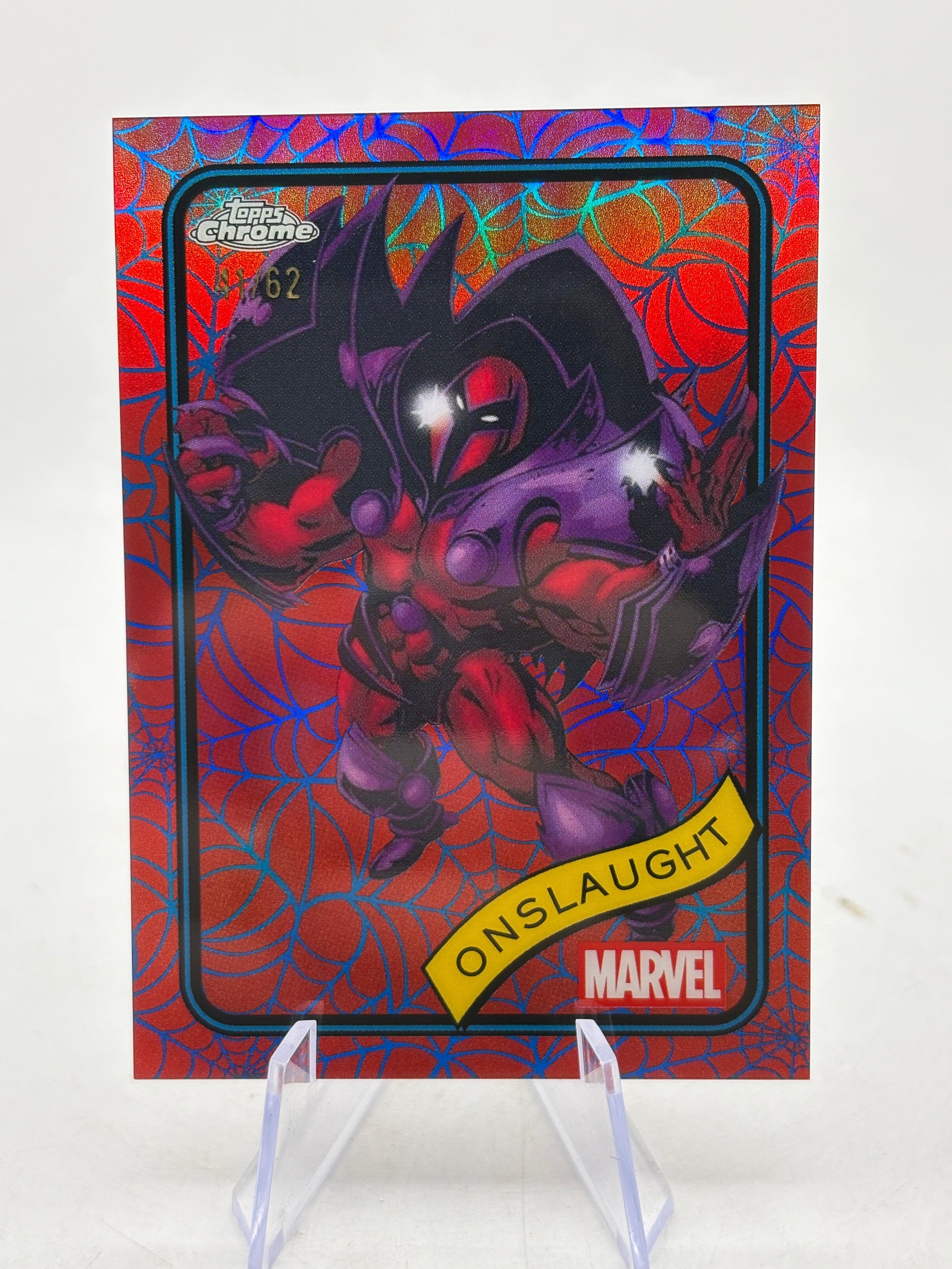 2025 Topps Chrome Marvel Onslaught Blue & Red Spider Web Refractor /62 FRENLY BRICKS - Open 7 Days