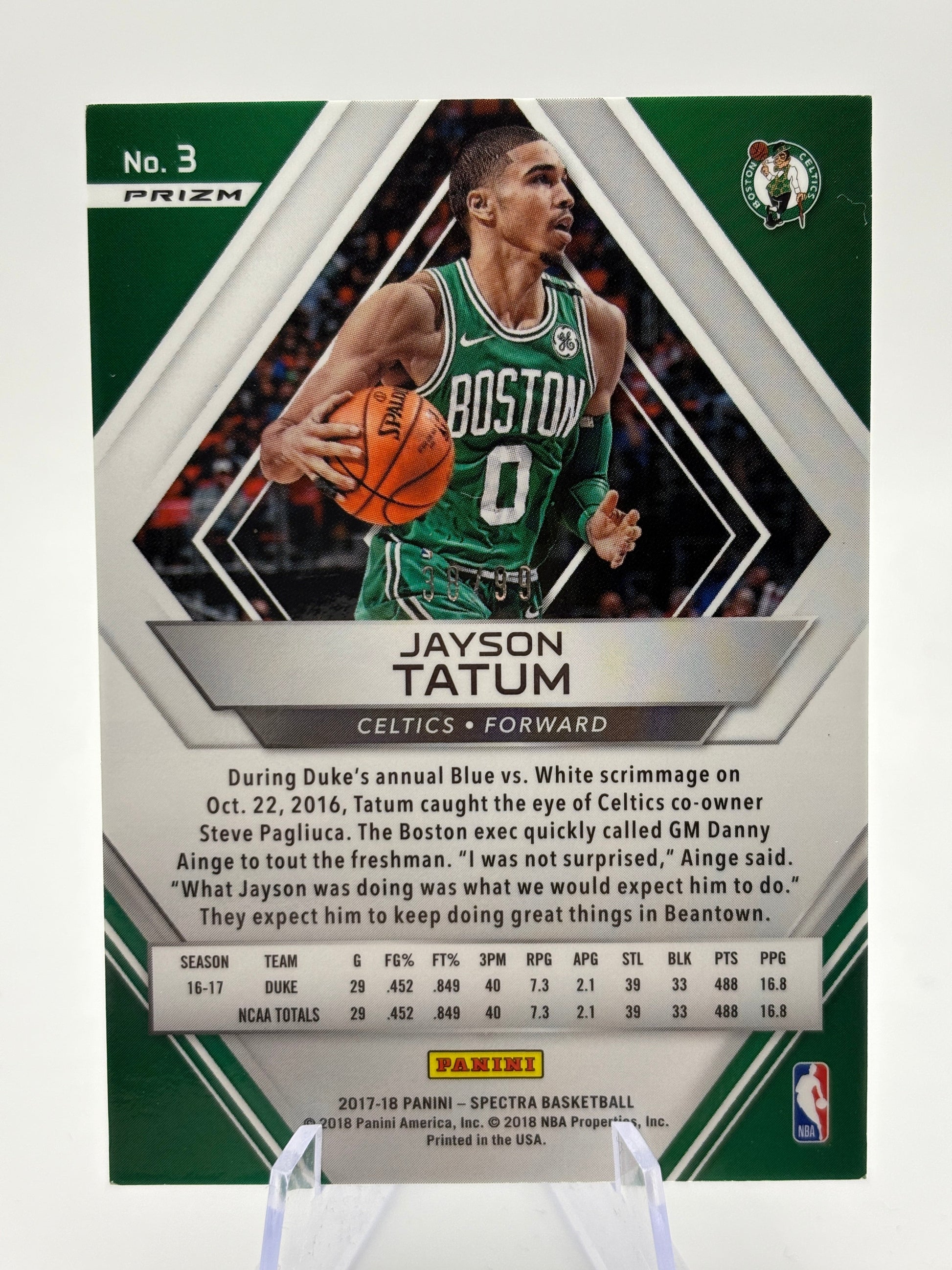 2017-18 Panini Spectra Jayson Tatum #3 Neon Blue Prizm /99 (RC) FRENLY BRICKS - Open 7 Days