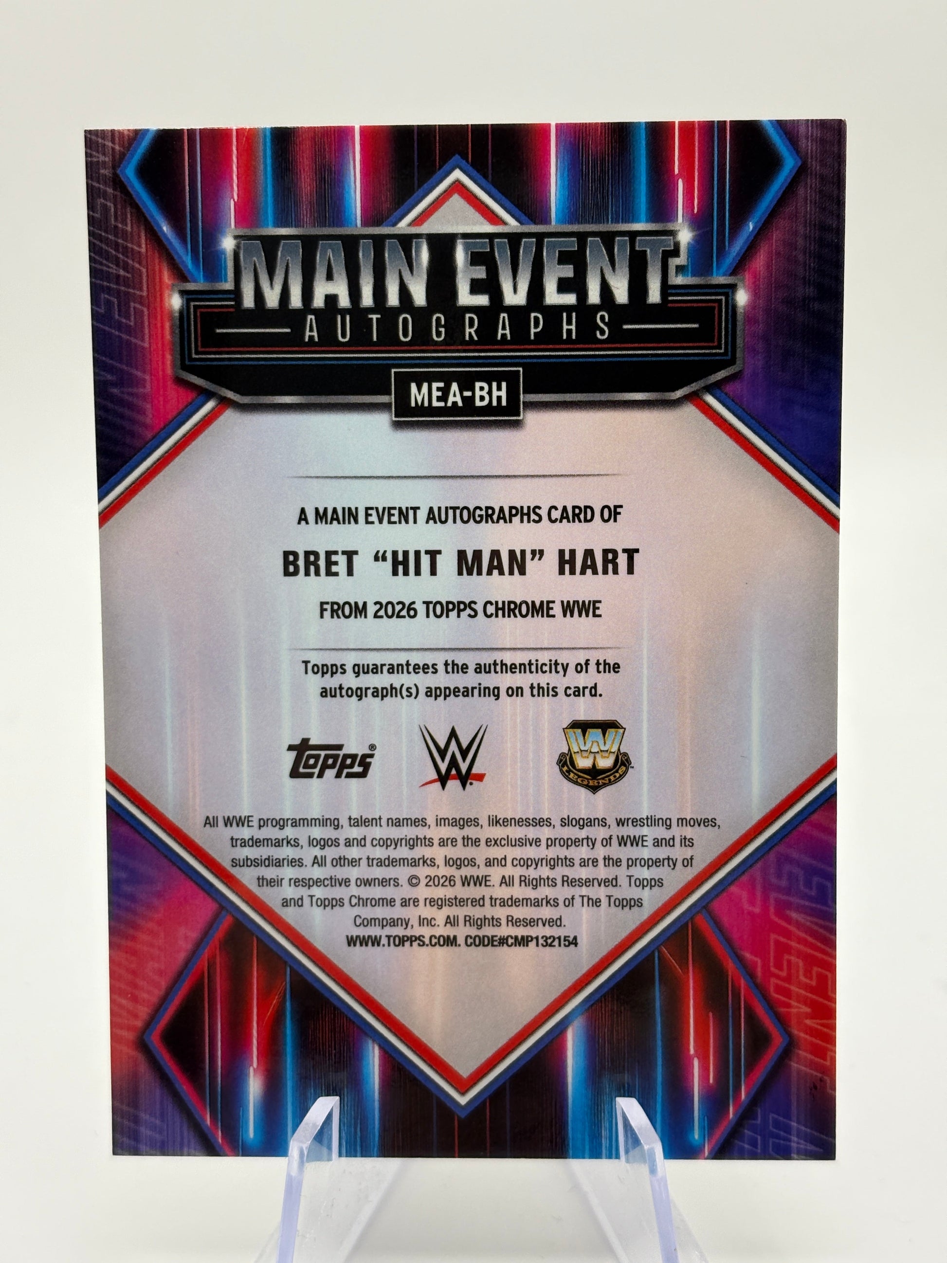 2026 Topps Chrome WWE Bret "Hit Man” Hart Main Event Autographs Auto #MEA-BH FRENLY BRICKS - Open 7 Days