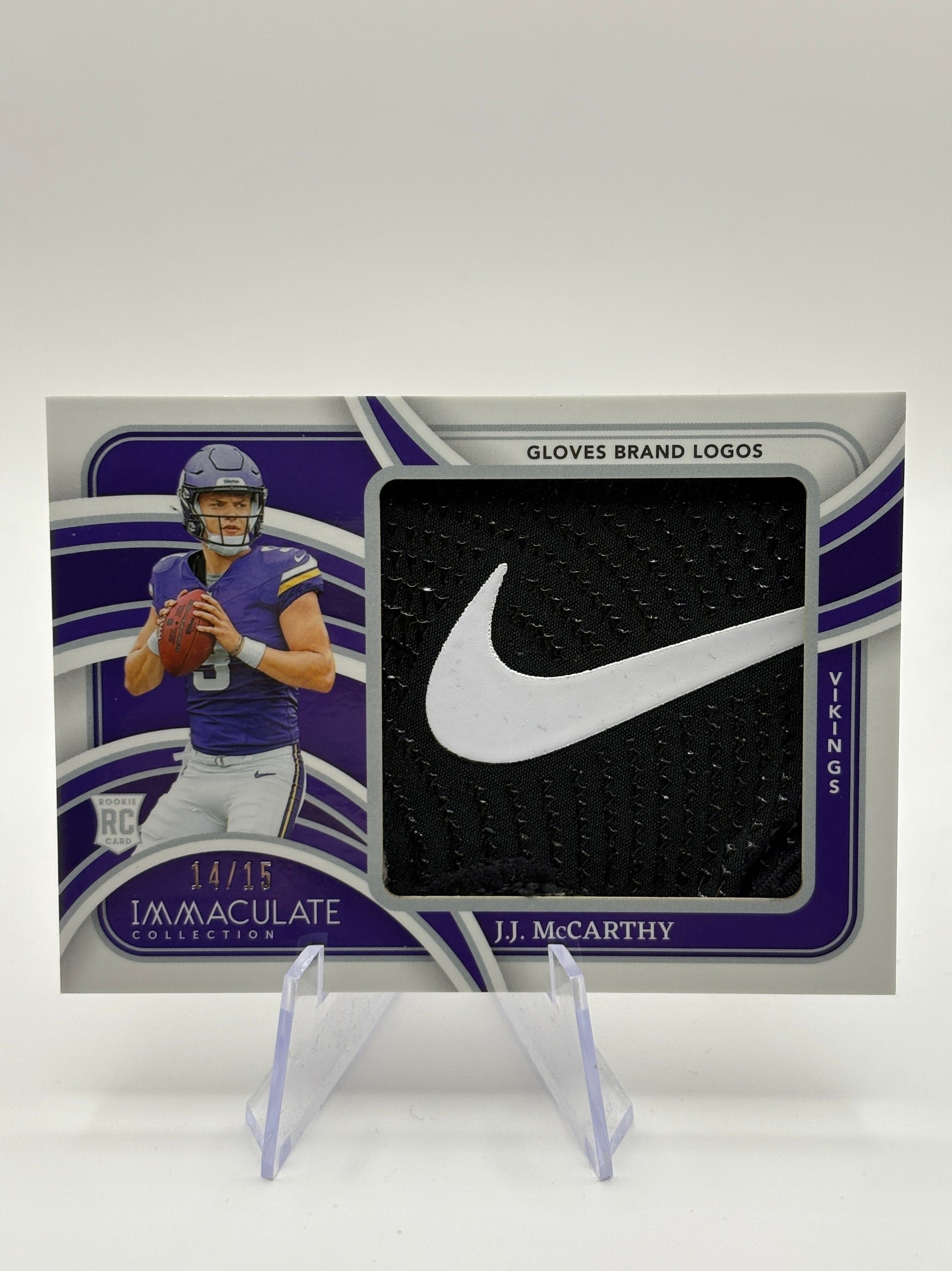 J.J. McCarthy 2024 Panini Immaculate #RJL-JMY Rookie Gloves Brand Logos /15 RC FRENLY BRICKS - Open 7 Days