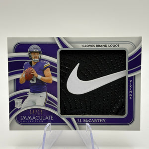 J.J. McCarthy 2024 Panini Immaculate #RJL-JMY Rookie Gloves Brand Logos /15 RC FRENLY BRICKS - Open 7 Days
