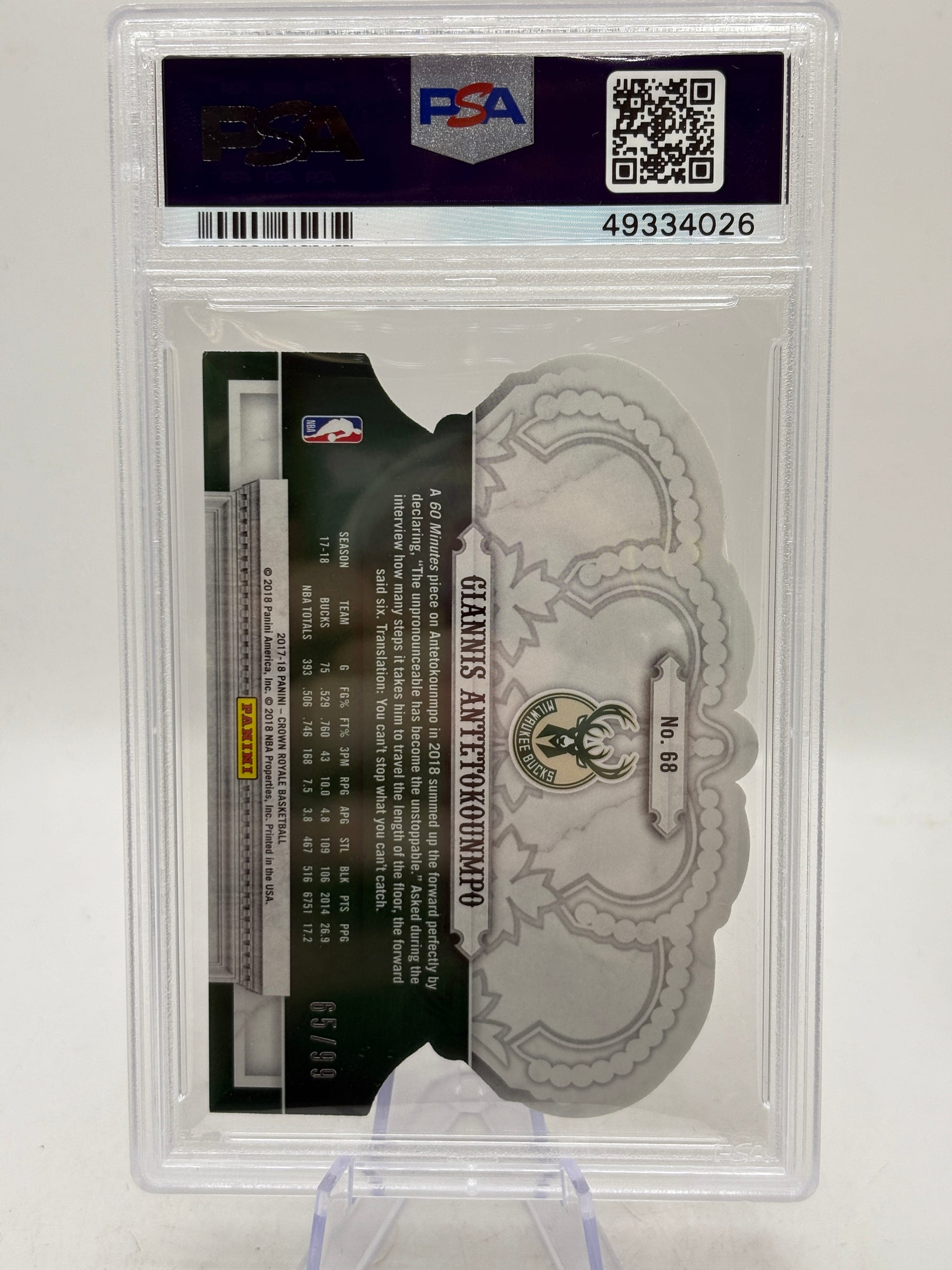 2017 Panini Crown Royale Giannis Antetokounmpo Crystal /99 PSA 9 Mint image 2