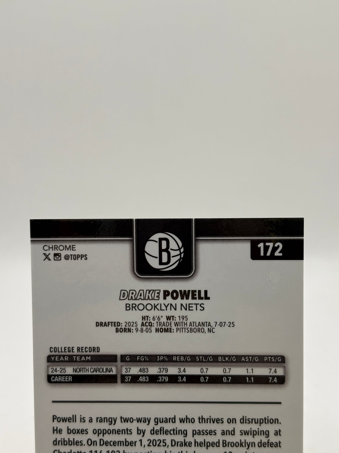 2026 Topps Chrome Update - Drake Powell #172 Gold Ray Wave Refractor /50 (RC)
