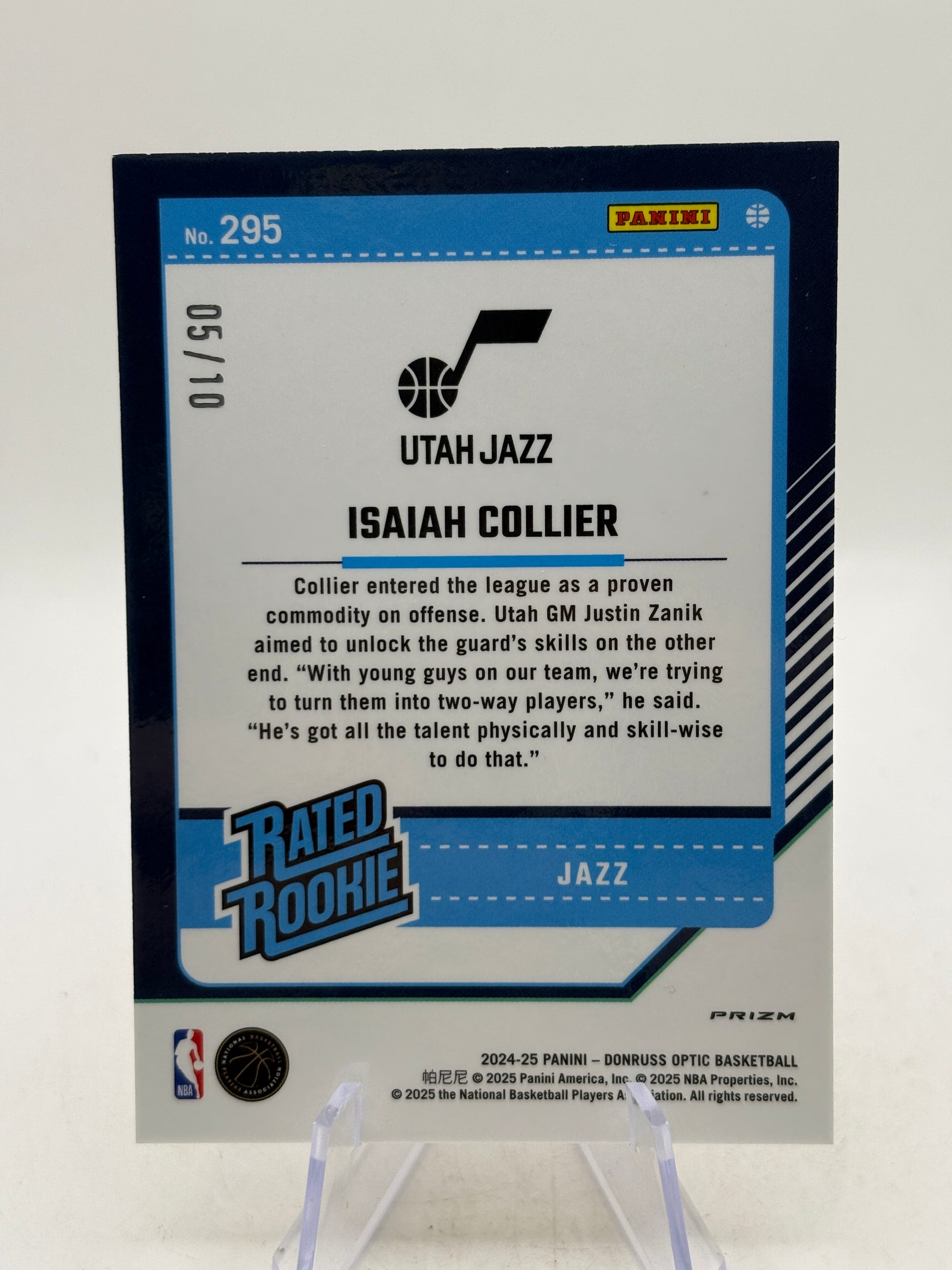 2024-25 Panini Donruss Basketball #295 Isaiah Collier 05/10 Gold Fast Break Rated Rookie image 2