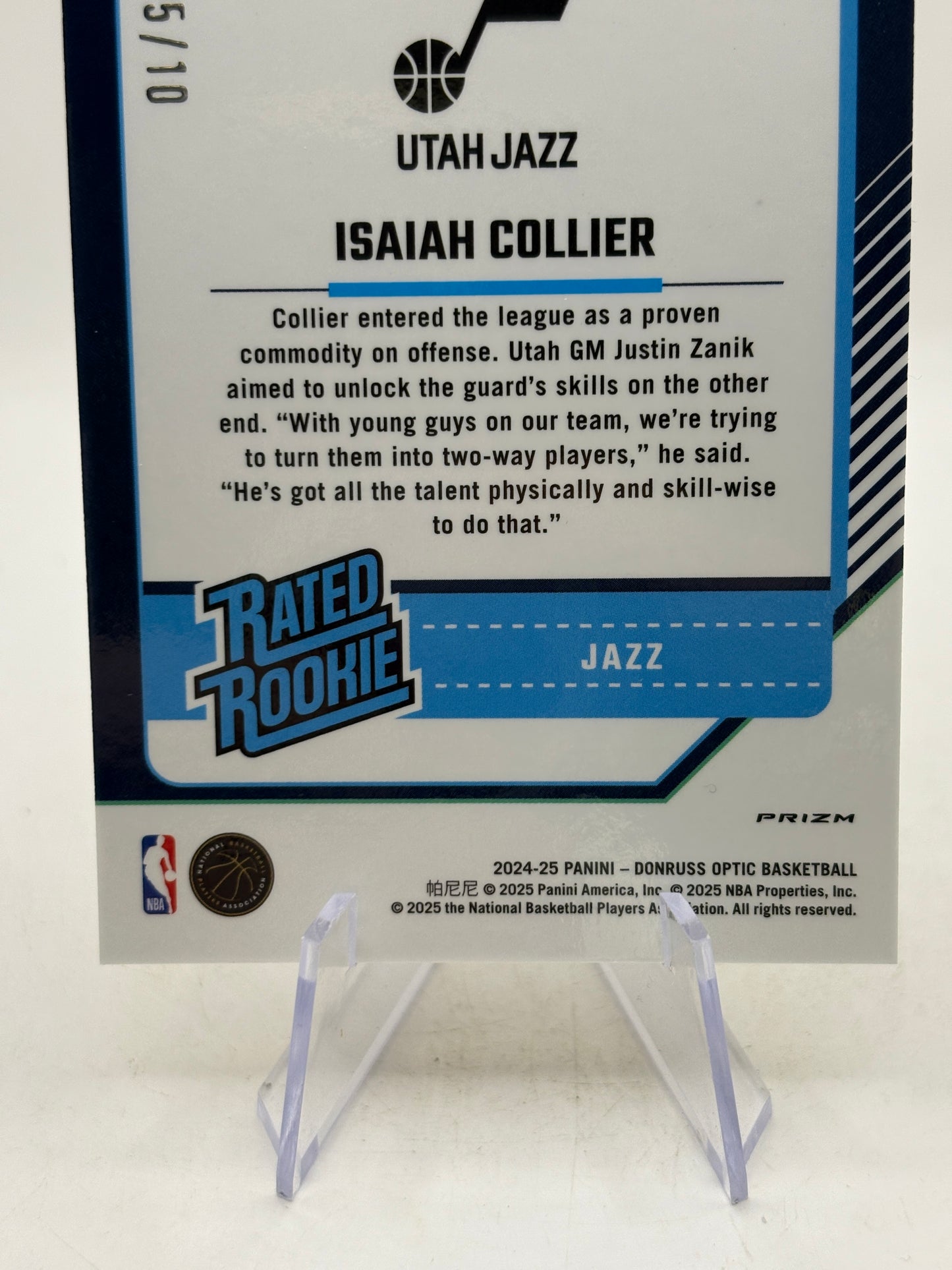 2024-25 Panini Donruss Basketball #295 Isaiah Collier 05/10 Gold Fast Break Rated Rookie