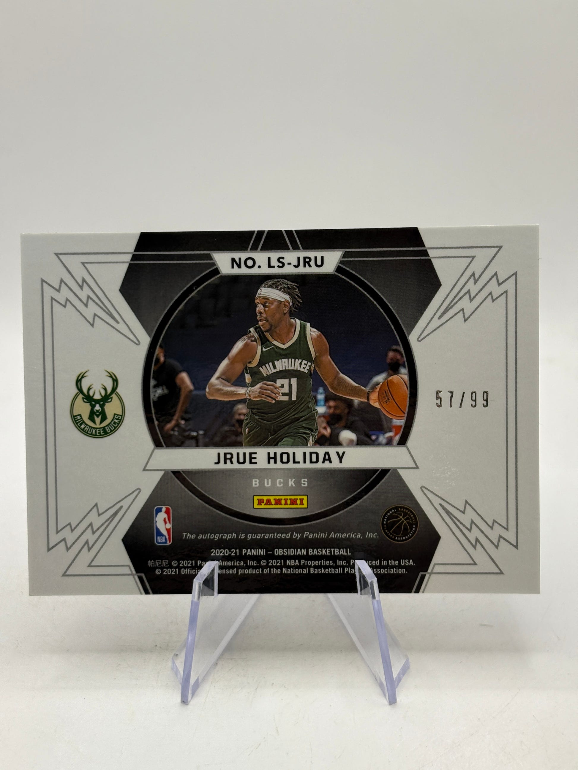 2020-21 Panini Obsidian Basketball LS-JRU Jrue Holiday Auto /99 image 2