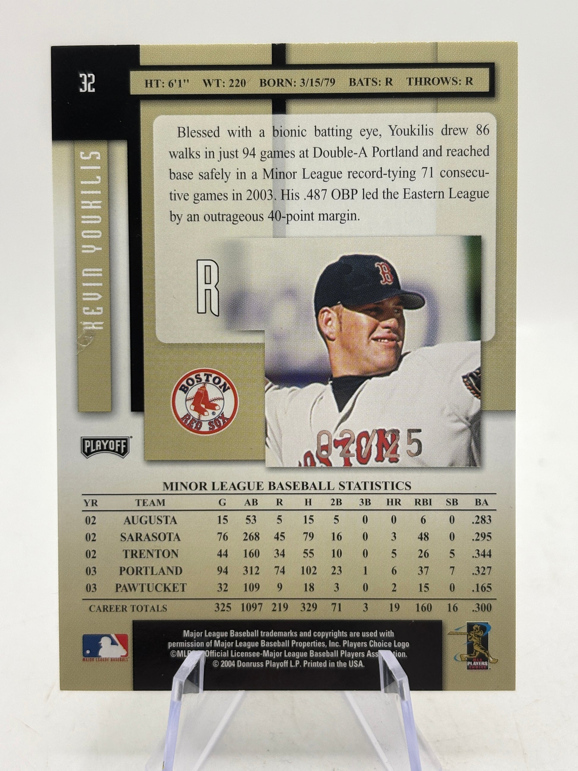 2004 Playoff Prestige Xtra Bases Black /25 Kevin Youkilis #32 Auto FRENLY BRICKS - Open 7 Days