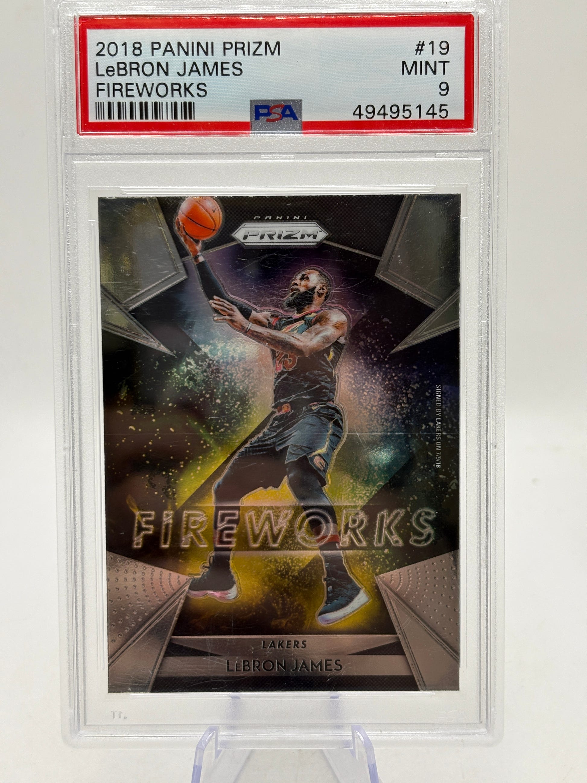 2018 Panini Prizm #19 Lebron James Fireworks Base PSA 9 image 1