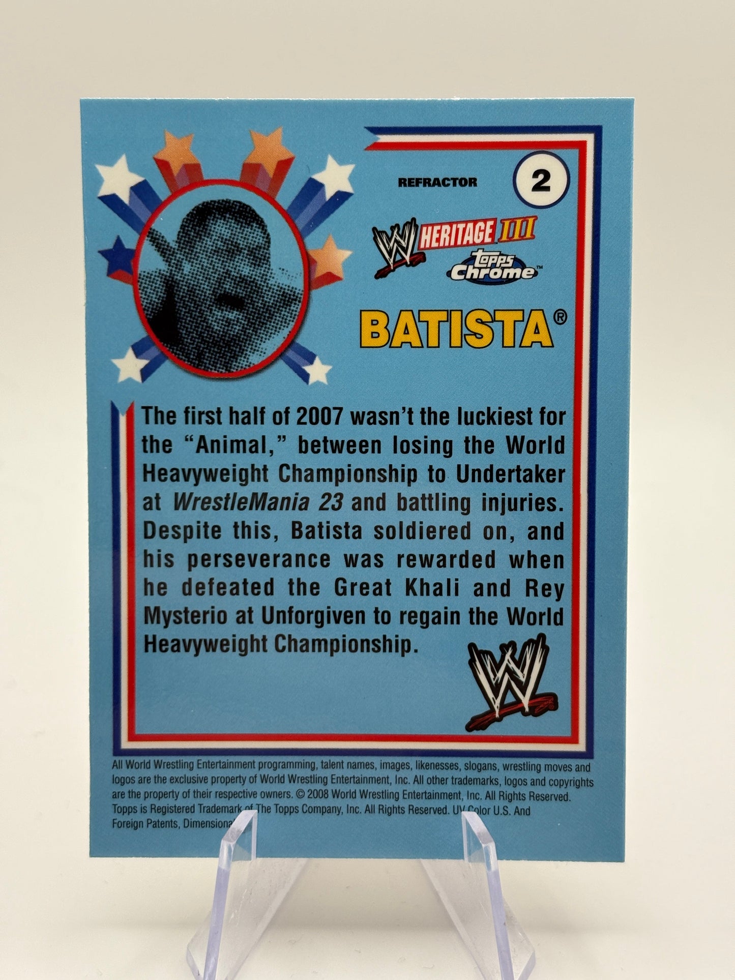 2008 Topps Chrome Heritage III WWE #2 Batista Refractor FRENLY BRICKS - Open 7 Days