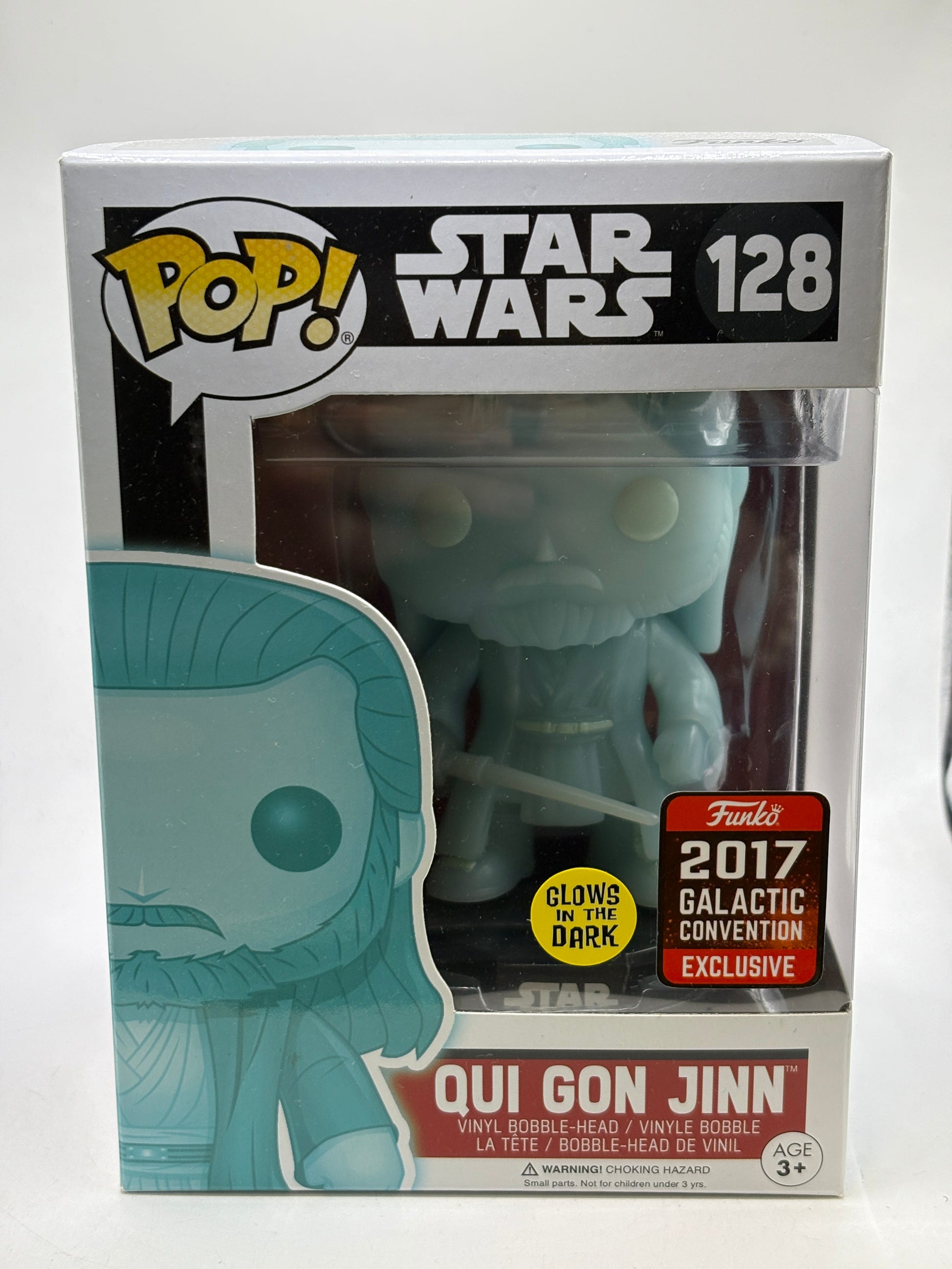 Funko POP! Star Wars #128 Qui Gon Jinn 2017 Galactic Convention Glow image 1