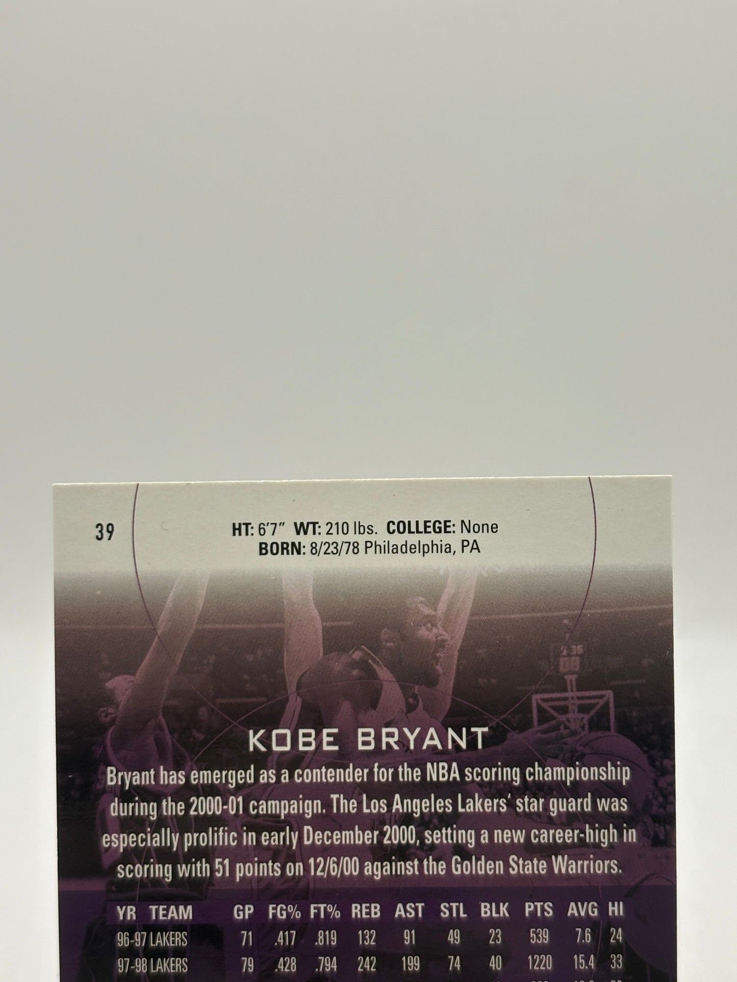2001 Upper Deck #39 Kobe Bryant SP Authentic FRENLY BRICKS - Open 7 Days