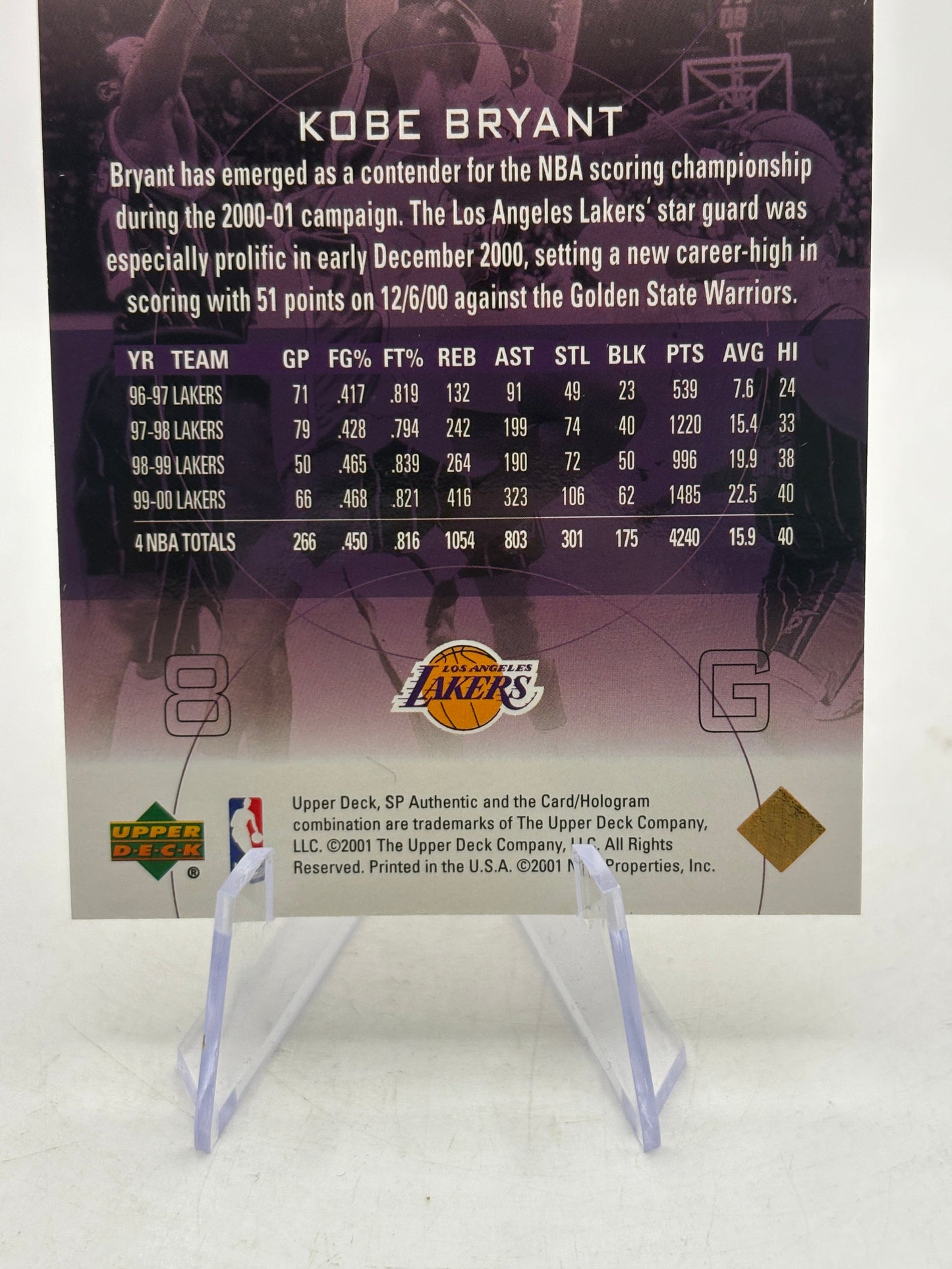 2001 Upper Deck #39 Kobe Bryant SP Authentic FRENLY BRICKS - Open 7 Days