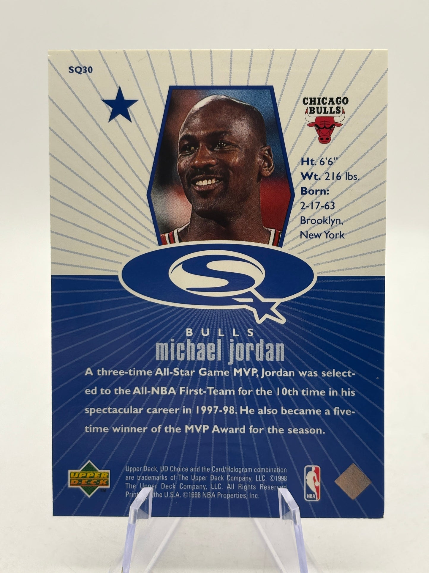 1998-99 Upper Deck Choice Michael Jordan Starquest Blue Insert Card #SQ30 FRENLY BRICKS - Open 7 Days