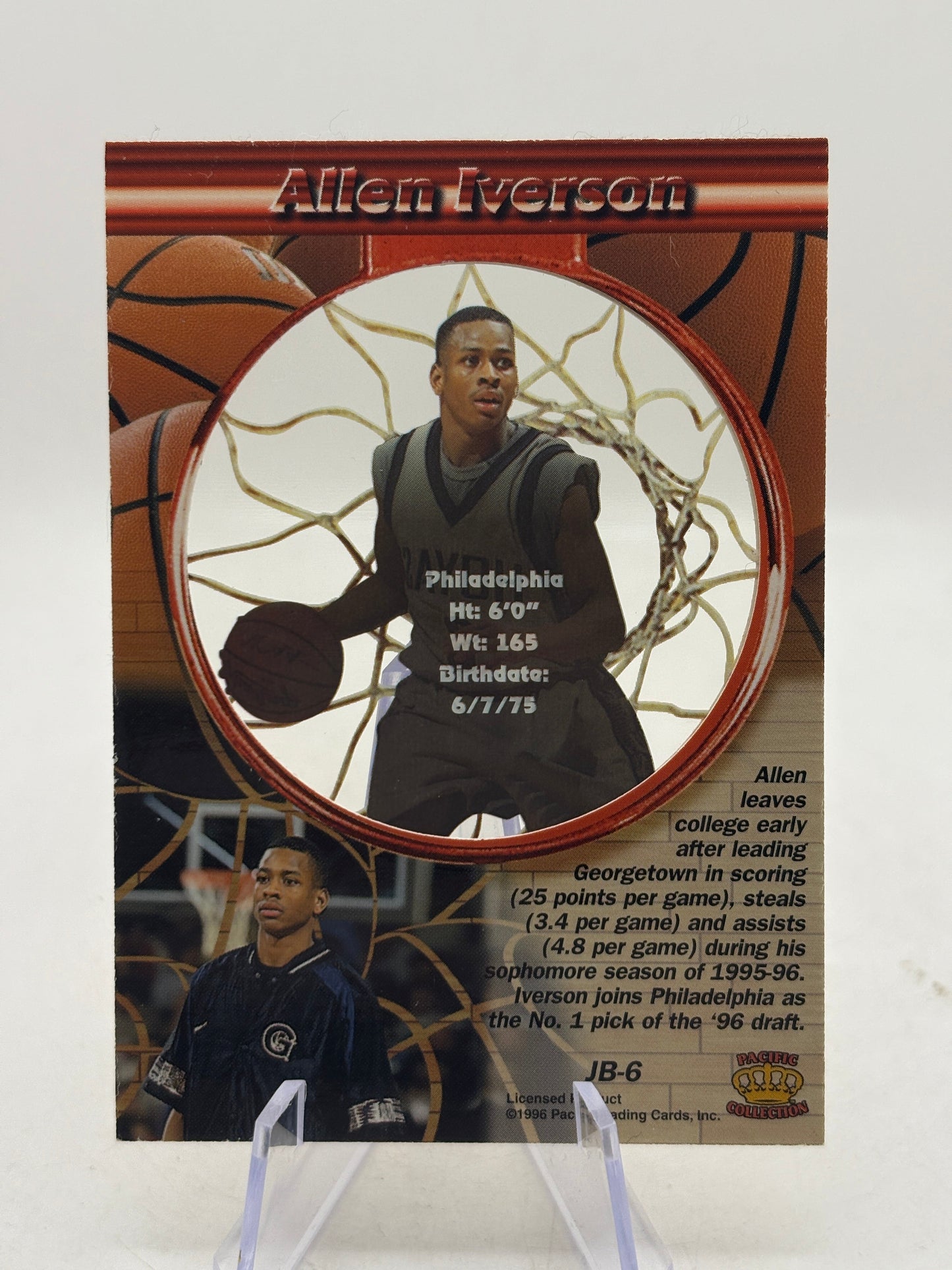 Allen Iverson Pacific Crown Collection Card #JB-6 Rookie Card FRENLY BRICKS - Open 7 Days
