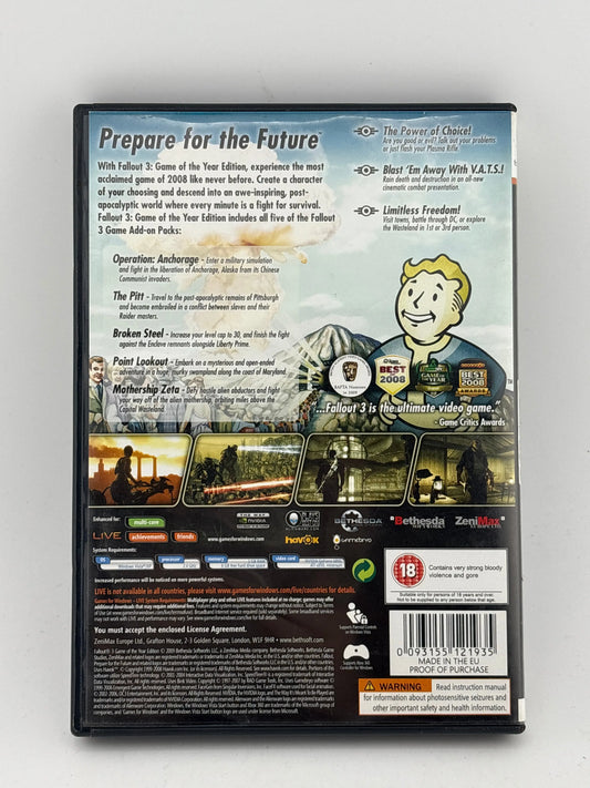 Windows PC Game - Fallout 3 Game of the Year Edition With Manual Video Game FRENLY BRICKS - Open 7 Days