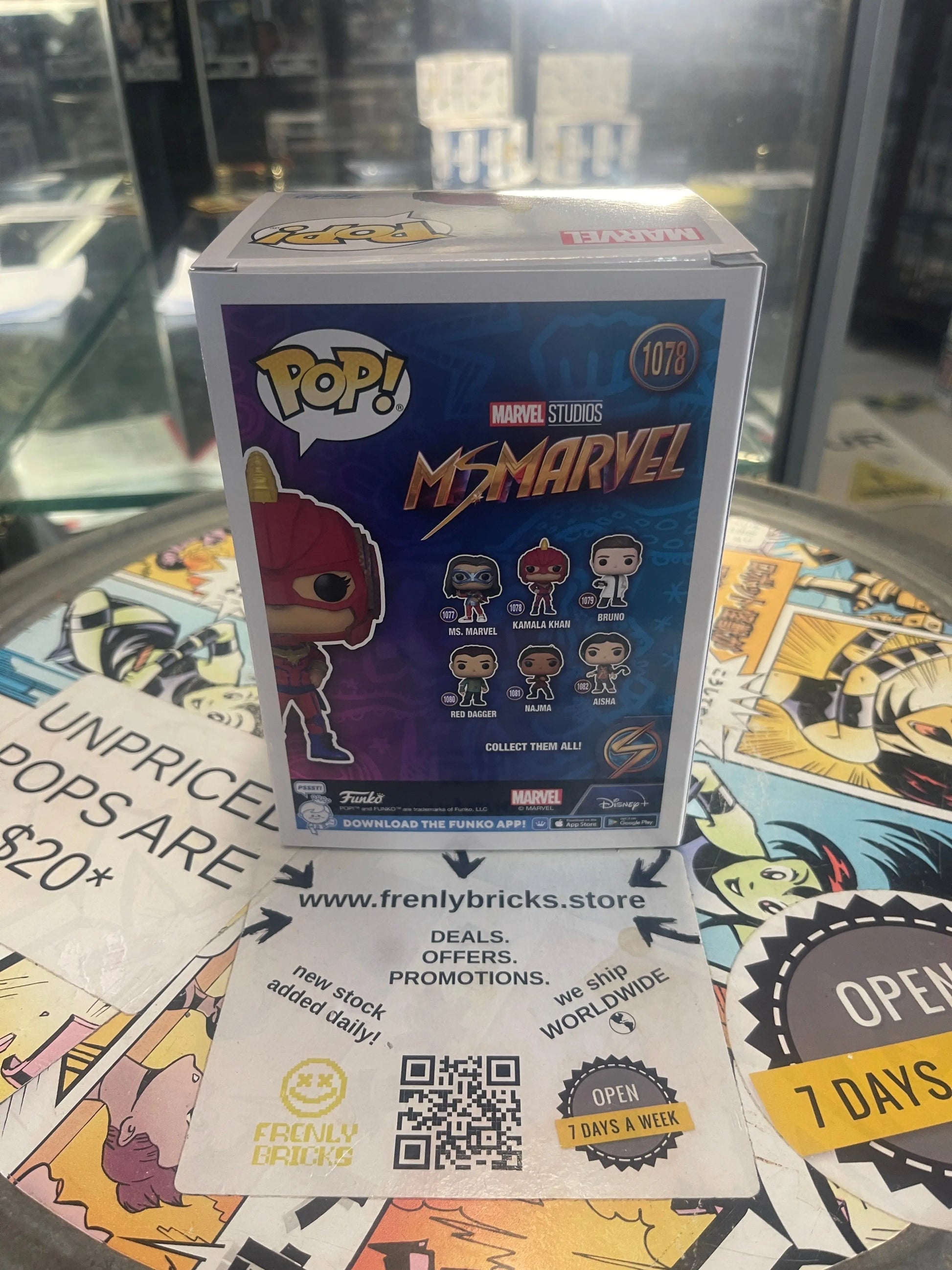 Funko POP Marvel Ms Marvel #1078 Kamala Khan FRENLY BRICKS - Open 7 Days