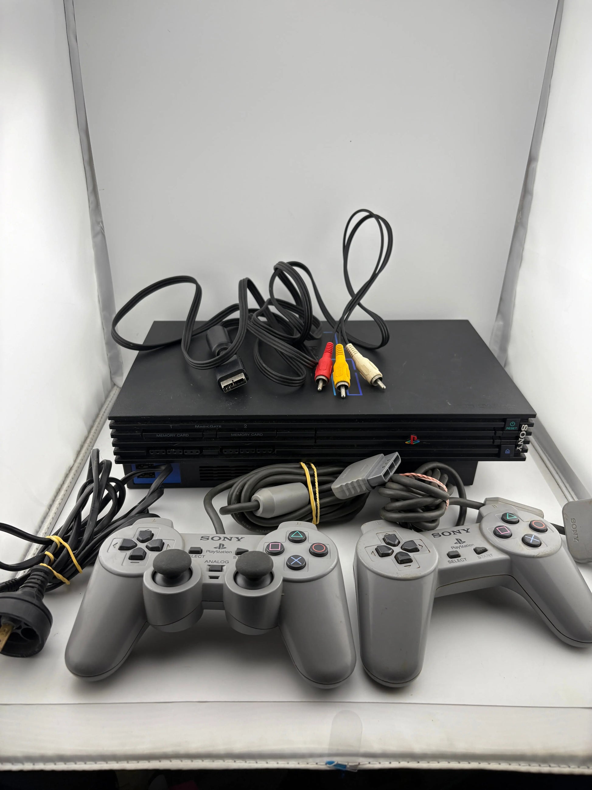 Sony PlayStation 2 Video Game Console with 2 Controllers, Cables & Memory (Power Tested) FRENLY BRICKS - Open 7 Days