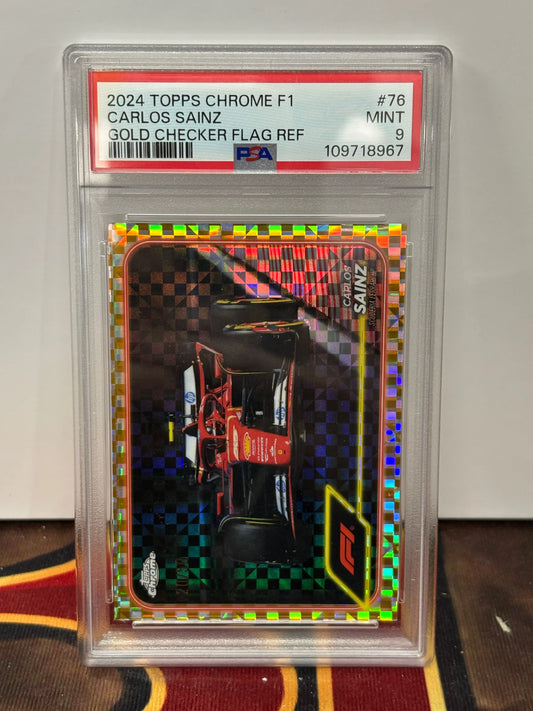 2024 Topps Chrome F1 Carlos Sainz Gold Checker Flag Ref PSA 9 FRENLY BRICKS - Open 7 Days