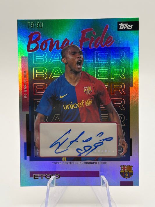 Samuel Eto’o Auto /99 Topps FC Barcelona 2025-26 Bona Fide Baller Autograph FRENLY BRICKS - Open 7 Days