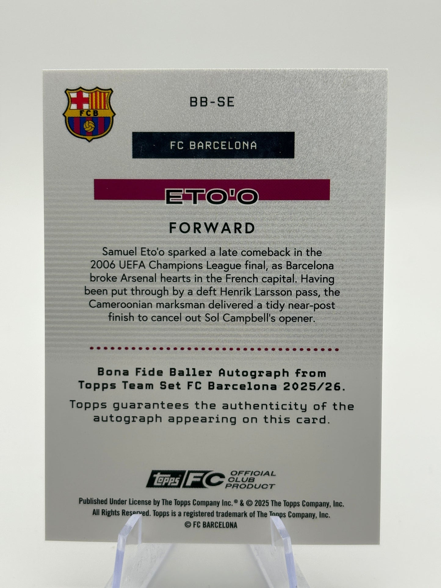 Samuel Eto’o Auto /99 Topps FC Barcelona 2025-26 Bona Fide Baller Autograph FRENLY BRICKS - Open 7 Days