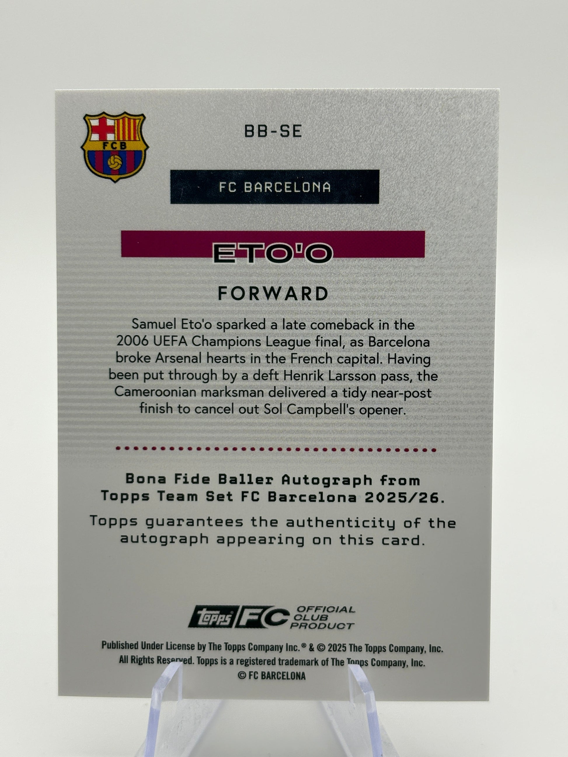 Samuel Eto’o Auto /99 Topps FC Barcelona 2025-26 Bona Fide Baller Autograph FRENLY BRICKS - Open 7 Days