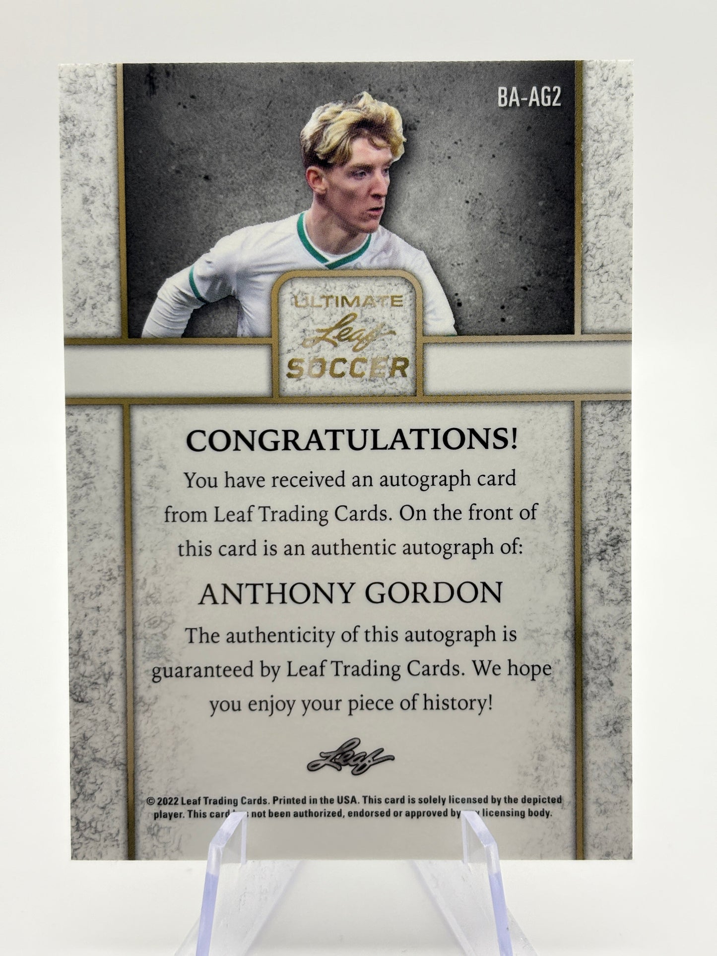 2022 Leaf Ultimate Soccer Anthony Gordon Rookie RC Auto #/18 FRENLY BRICKS - Open 7 Days