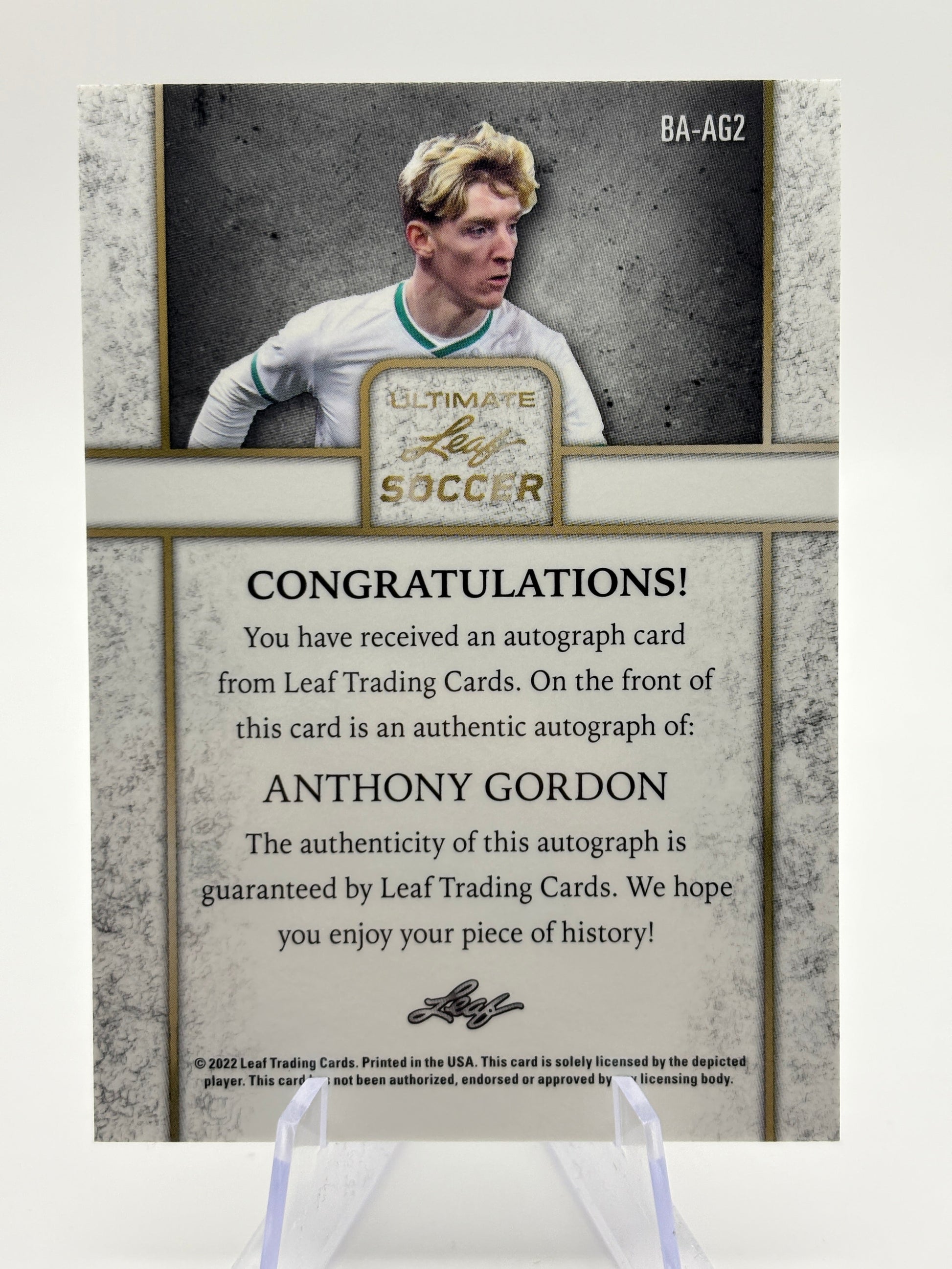 2022 Leaf Ultimate Soccer Anthony Gordon Rookie RC Auto #/18 FRENLY BRICKS - Open 7 Days