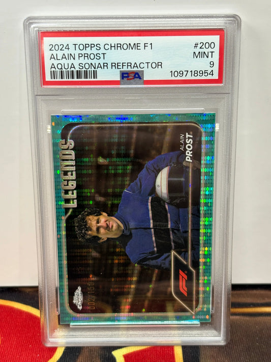 2024 Topps Chrome F1 Alain Prost Aqua Sonar Refractor /150 PSA 9 POP: 1 FRENLY BRICKS - Open 7 Days