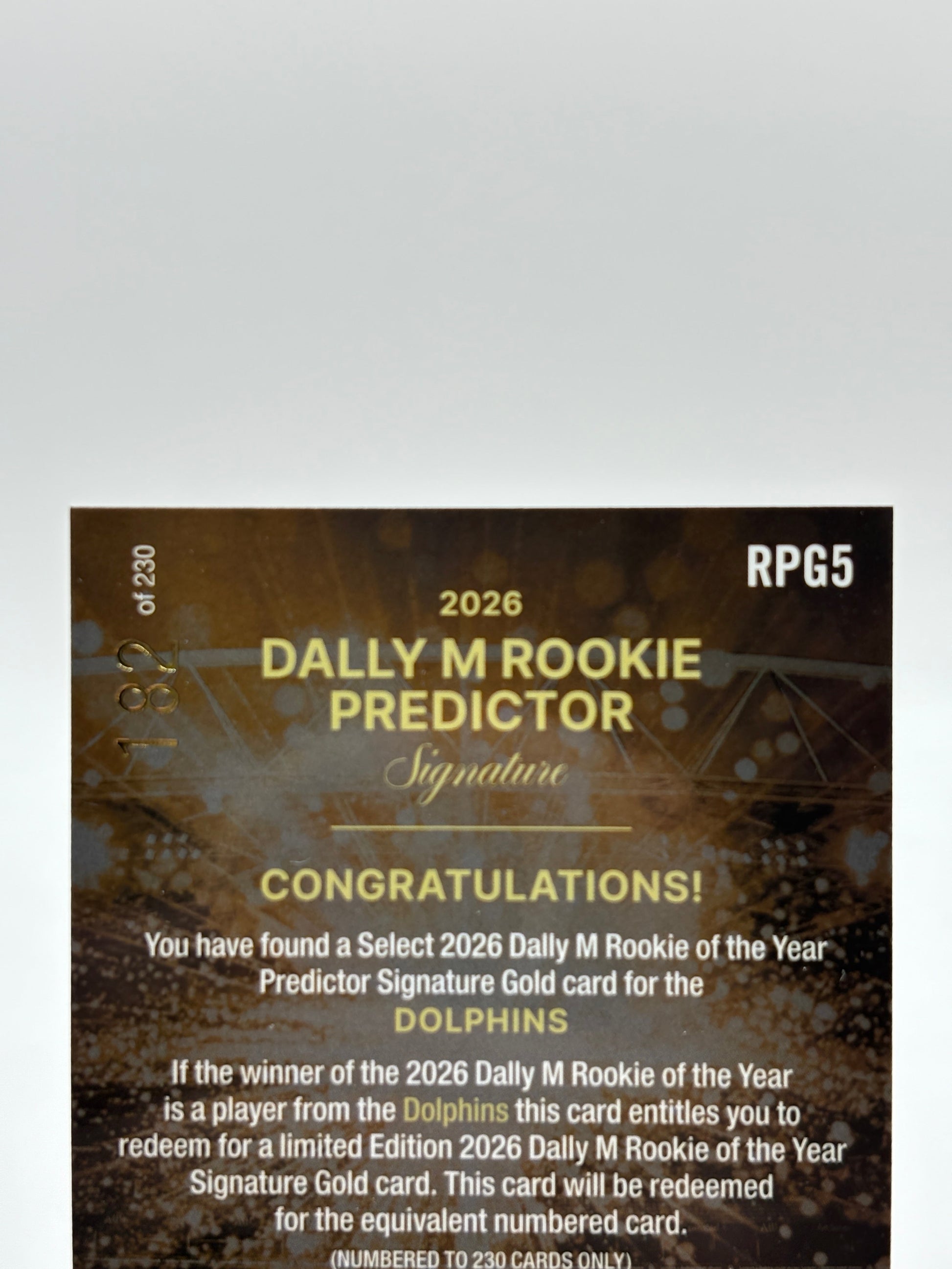 2026 SELECT NRL HEROES DALLY M ROOKIE OF THE YEAR PREDICTOR - DOLPHINS /230 FRENLY BRICKS - Open 7 Days