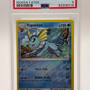 2019 Pokemon Sun & Moon Hidden Fates Vaporeon Reverse Foil #18 PSA 9 FRENLY BRICKS - Open 7 Days
