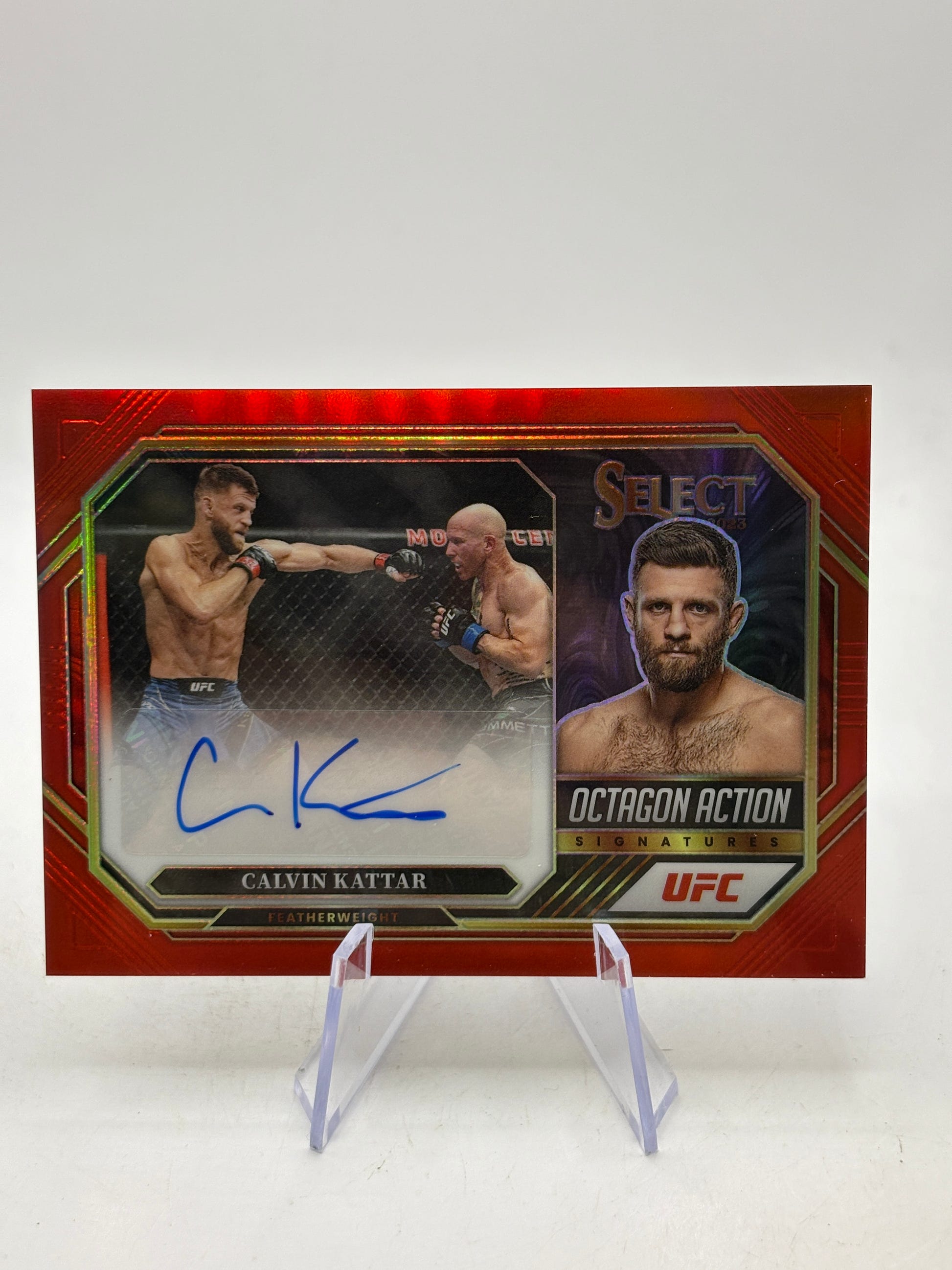 2023 Panini Select UFC #OA-CKT Calvin Kattar Octagon Action Auto /99 Red image 1