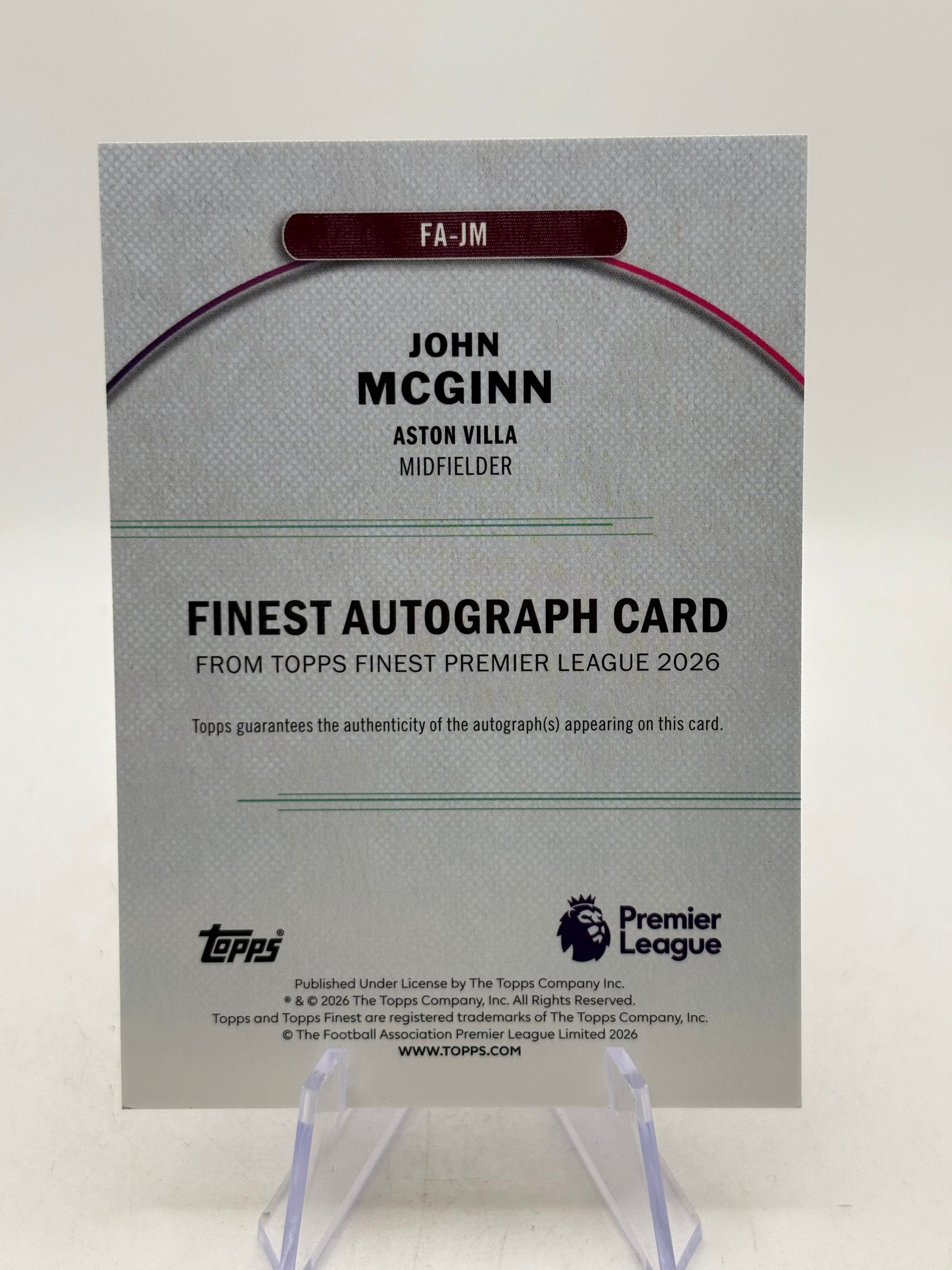 2026 Topps Finest Premier League #FA-JM John Mcginn Auto /150 image 2