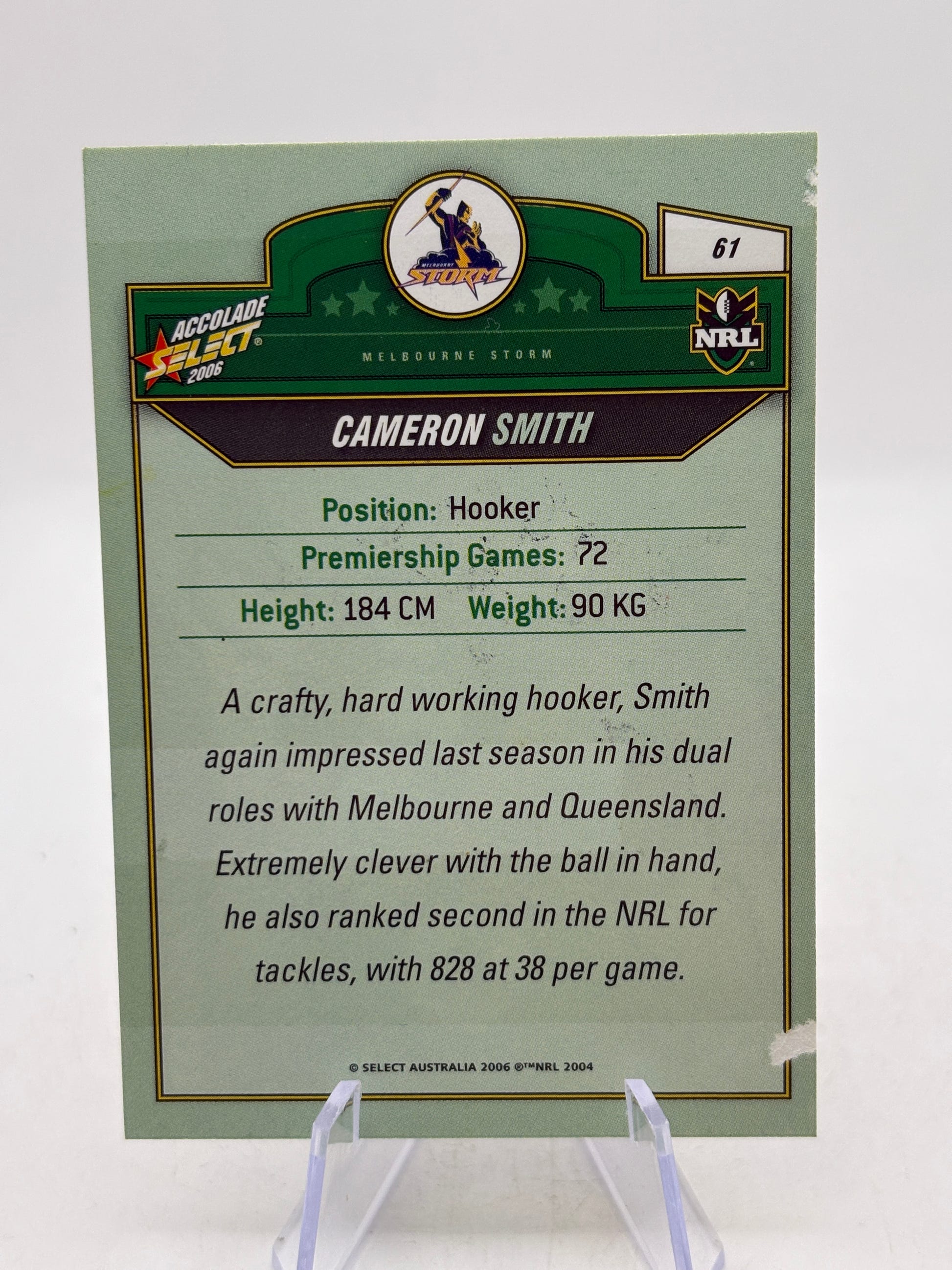 2006 Select NRL - #61 Cameron Smith Melbourne Storm On Card Auto image 2