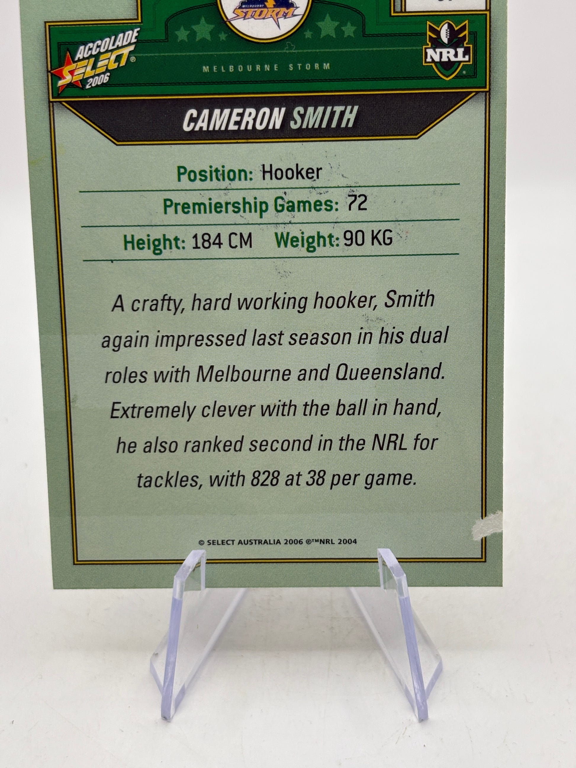 2006 Select NRL - #61 Cameron Smith Melbourne Storm On Card Auto image 4
