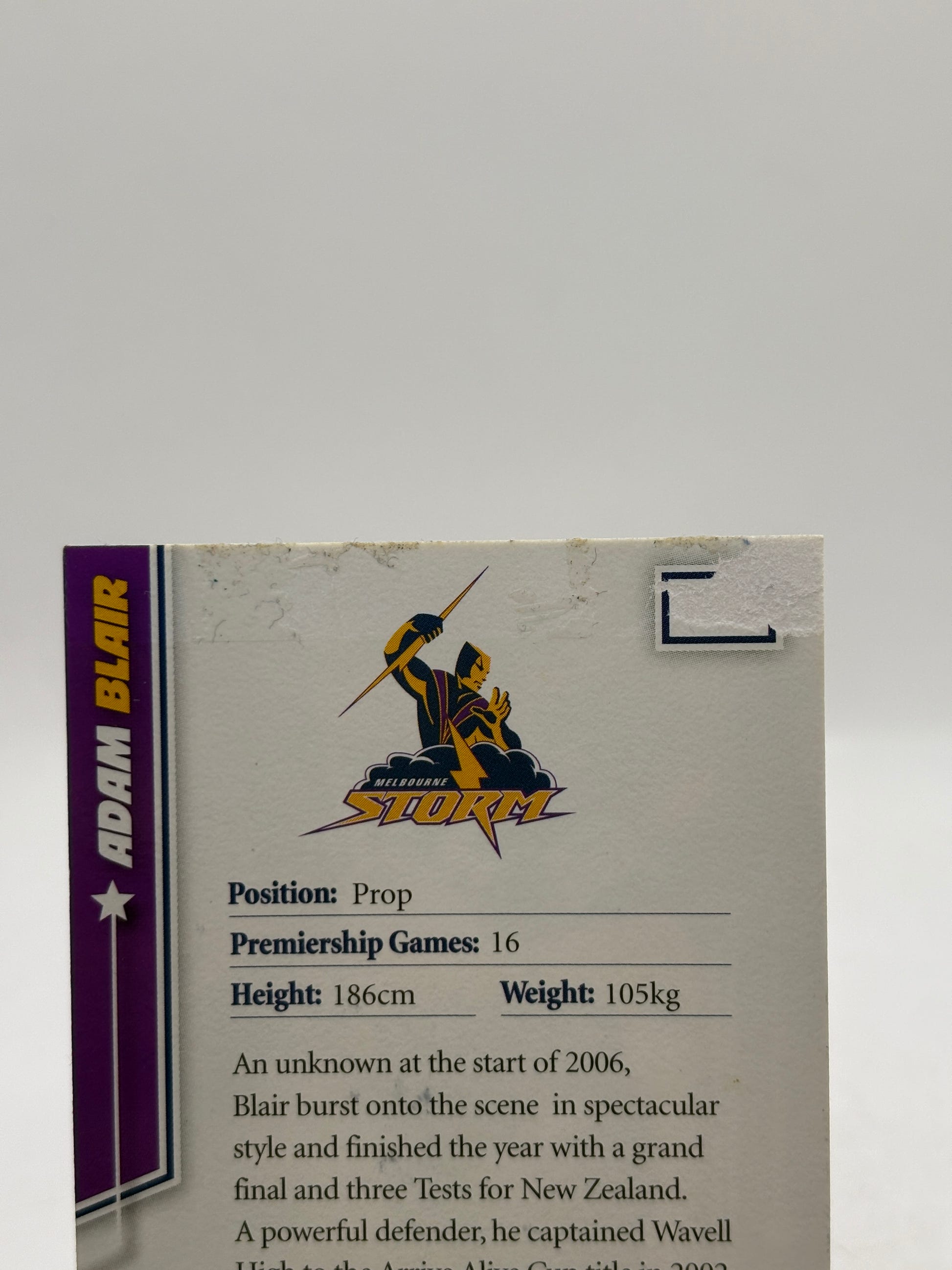 Select 2007 NRL Adam Blair Melbourne Storm on Card Auto image 3