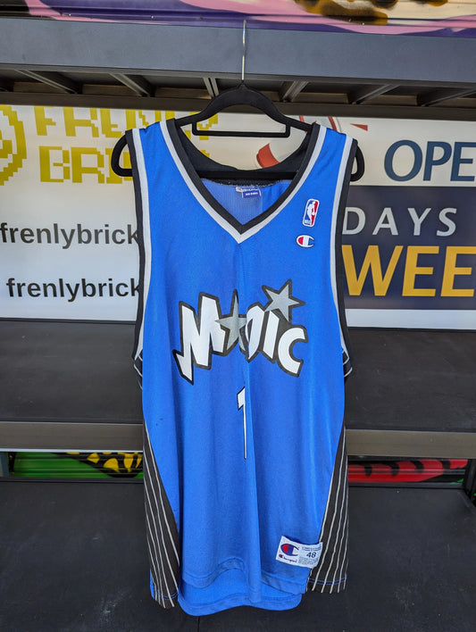 Vintage 1990s Champion TRACY McGRADY #1 Orlando Magic Basketball Jersey Sz 48 FRENLY BRICKS - Open 7 Days