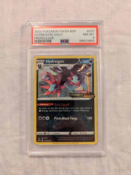 2020 Pokemon Hydreigon HOLO #37 Prerelease PSA 8 FRENLY BRICKS - Open 7 Days