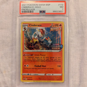 2021 Pokemon Cinderace HOLO #112 PSA 7 PRERELEASE FRENLY BRICKS - Open 7 Days