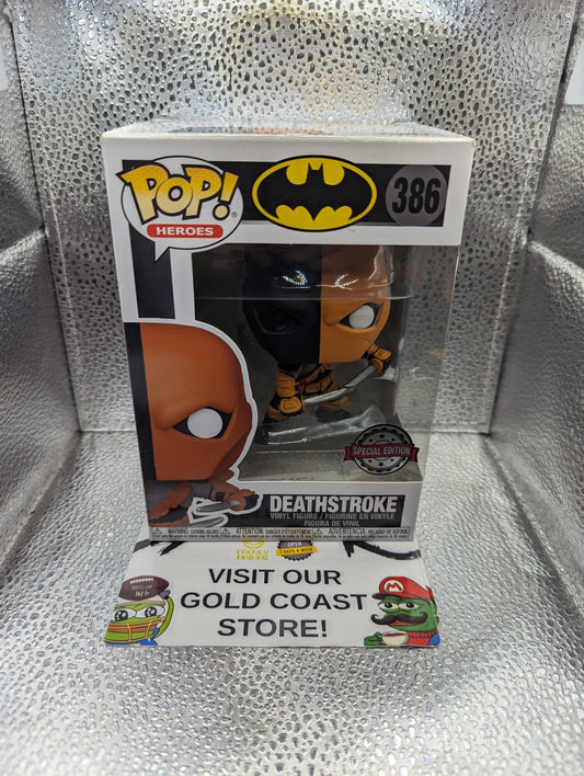 Funko POP #386 Deathstroke - DC Batman - 2021 - SPECIAL EDITION FRENLY BRICKS - Open 7 Days