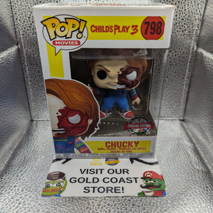 FUNKO POP MOVIES CHILD'S PLAY 3 #798 CHUCKY (BATTLE DAMAGED) VAULTED VINYL FRENLY BRICKS - Open 7 Days