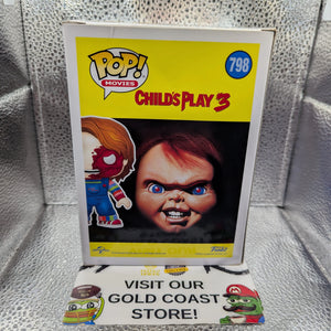 FUNKO POP MOVIES CHILD'S PLAY 3 #798 CHUCKY (BATTLE DAMAGED) VAULTED VINYL FRENLY BRICKS - Open 7 Days