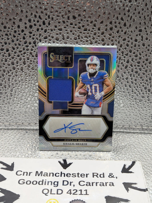 2023 Panini Select Khalil Shakir Silver Prizm Auto Mem /199 Buffalo Bills FRENLY BRICKS - Open 7 Days