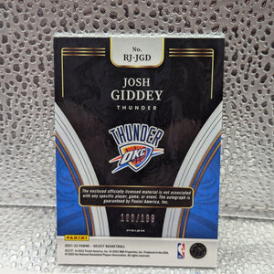 2021 Panini Select Josh Giddey Rookie Patch Auto (RPA) SILVER /199 HOLO Thunder FRENLY BRICKS - Open 7 Days