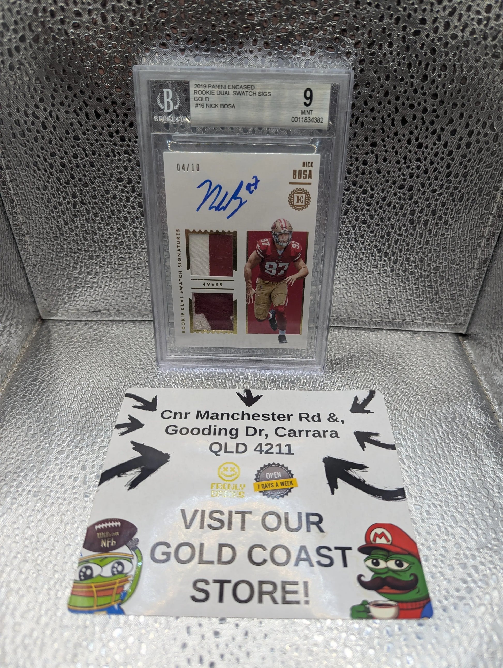 2019 Nick Bosa Panini Encased Rookie Dual Swatch Gold Auto /10 BGS FRENLY BRICKS - Open 7 Days