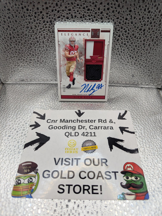 2019 Nick Bosa Rookie Impeccable Elegance Dual Patch Auto /19 FRENLY BRICKS - Open 7 Days