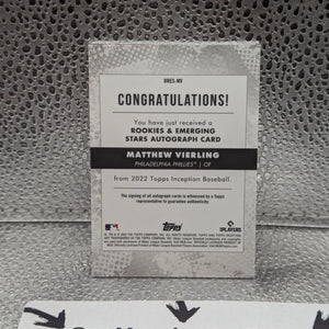 2022 Topps Inception MATTHEW VIERLING Rookies & Stars Magenta Auto /99 RC FRENLY BRICKS - Open 7 Days