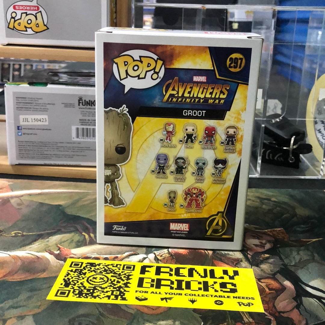 Funko Pop! Groot w/ Game #297, Avengers Infinity War, Toys R Us Exclusive Marvel FRENLY BRICKS - Open 7 Days