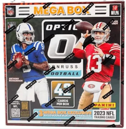 2023 PANINI DONRUSS OPTIC FOOTBALL MEGA BOX (BLUE HYPER PARALLELS) FRENLY BRICKS - Open 7 Days