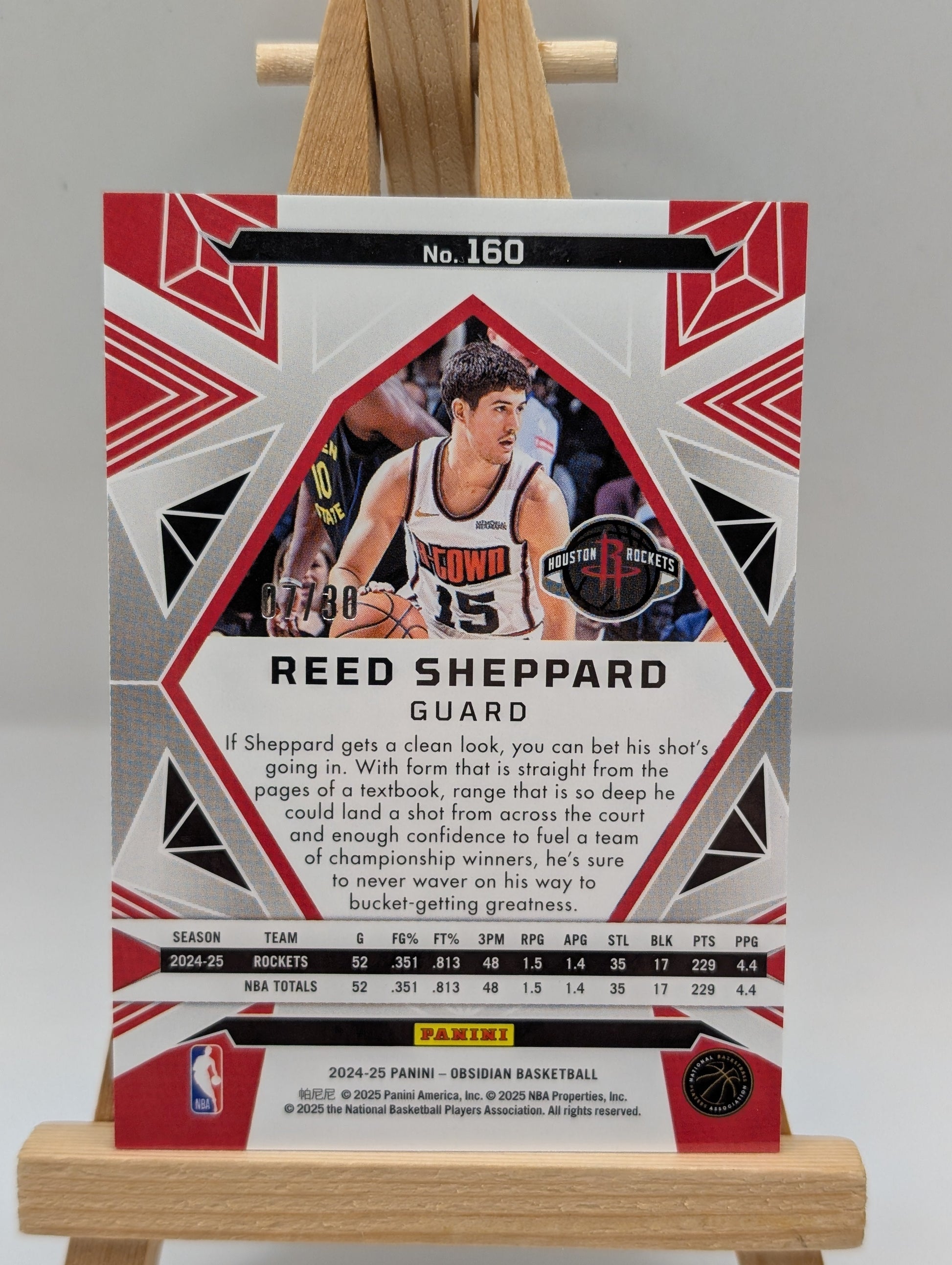 Reed Sheppard 2024-25 Panini Obsidian Electric Etch Blue Flood /30 RC #160 FRENLY BRICKS - Open 7 Days