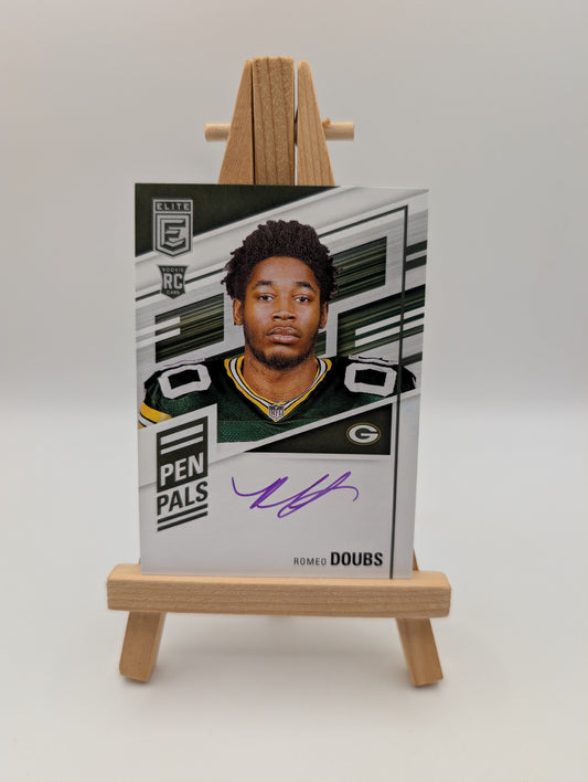 2022 Elite Romeo Doubs Pen Pals On Card Auto Purple Ink #PP-RD Packers Rookie FRENLY BRICKS - Open 7 Days